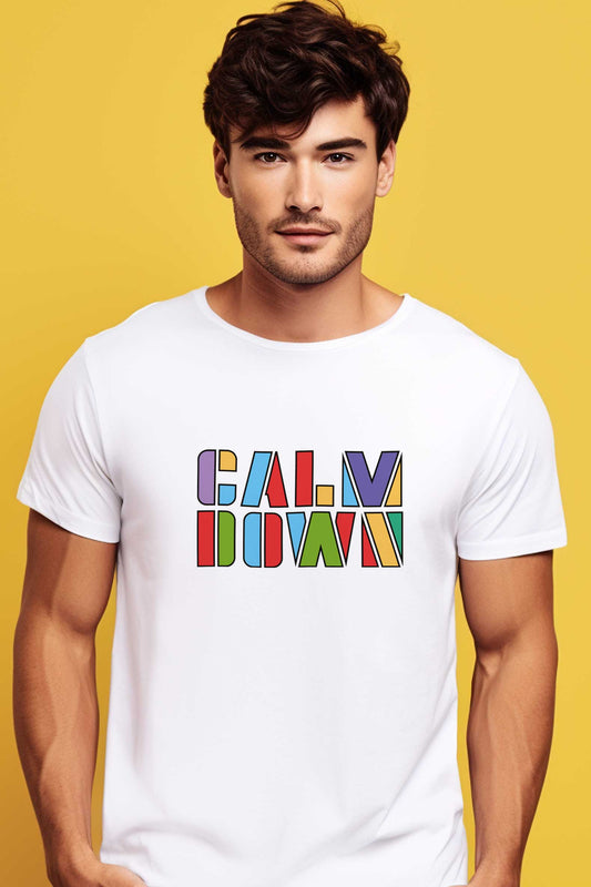 Calm Down | CARBON-COPY | Premium Smart-Fit | Unisex T-Shirt| White T-Shirt