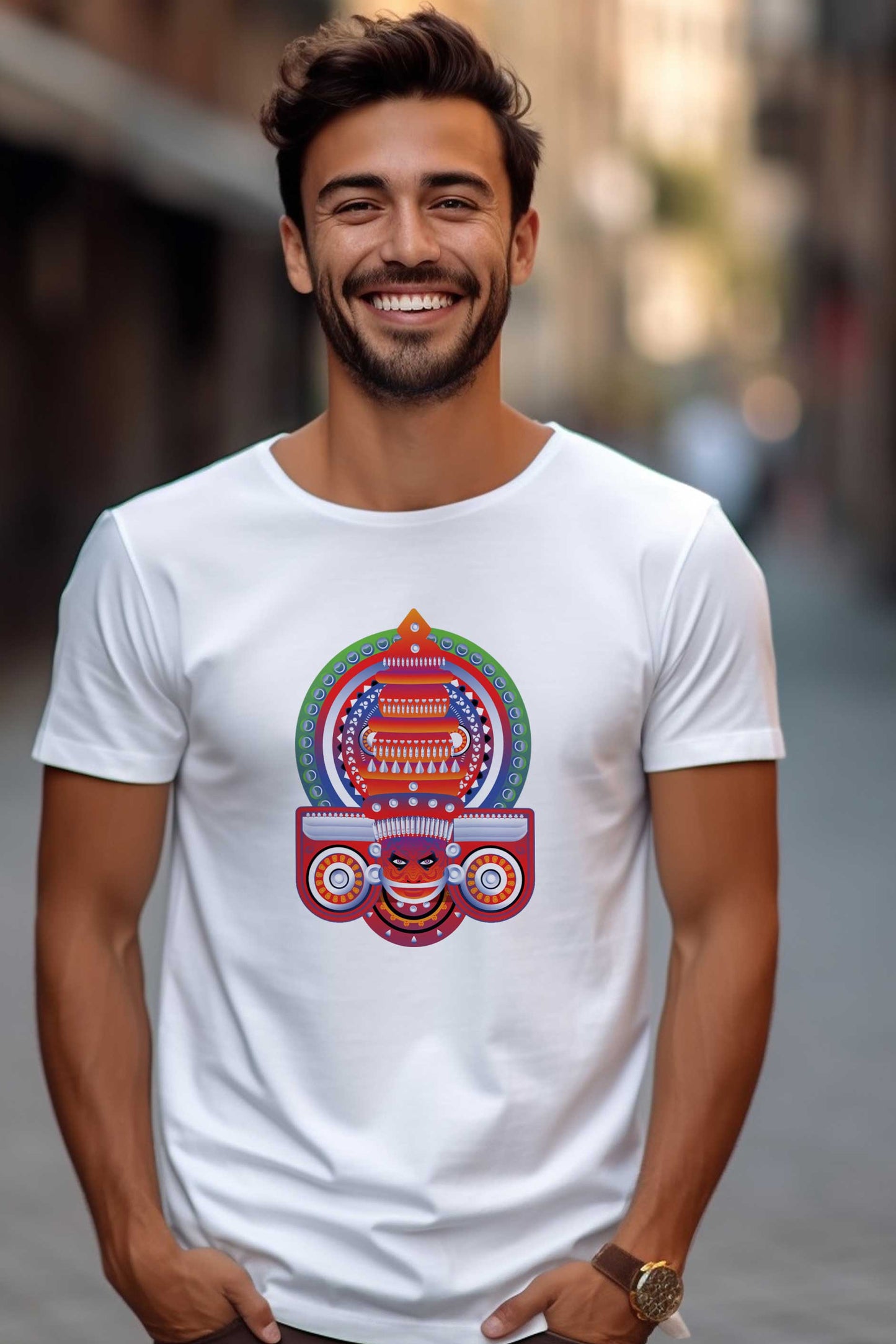Muthappan Theyyam | CARBON-COPY | Premium Smart-Fit | Unisex T-Shirt| White T-Shirt
