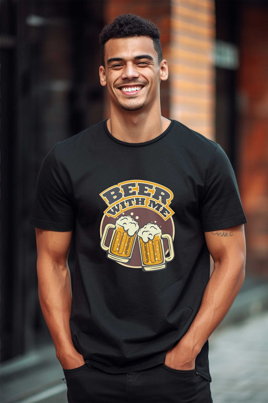 Beer With Me | CARBON-COPY | Premium Smart-Fit | Unisex T-Shirt| Black T-Shirt