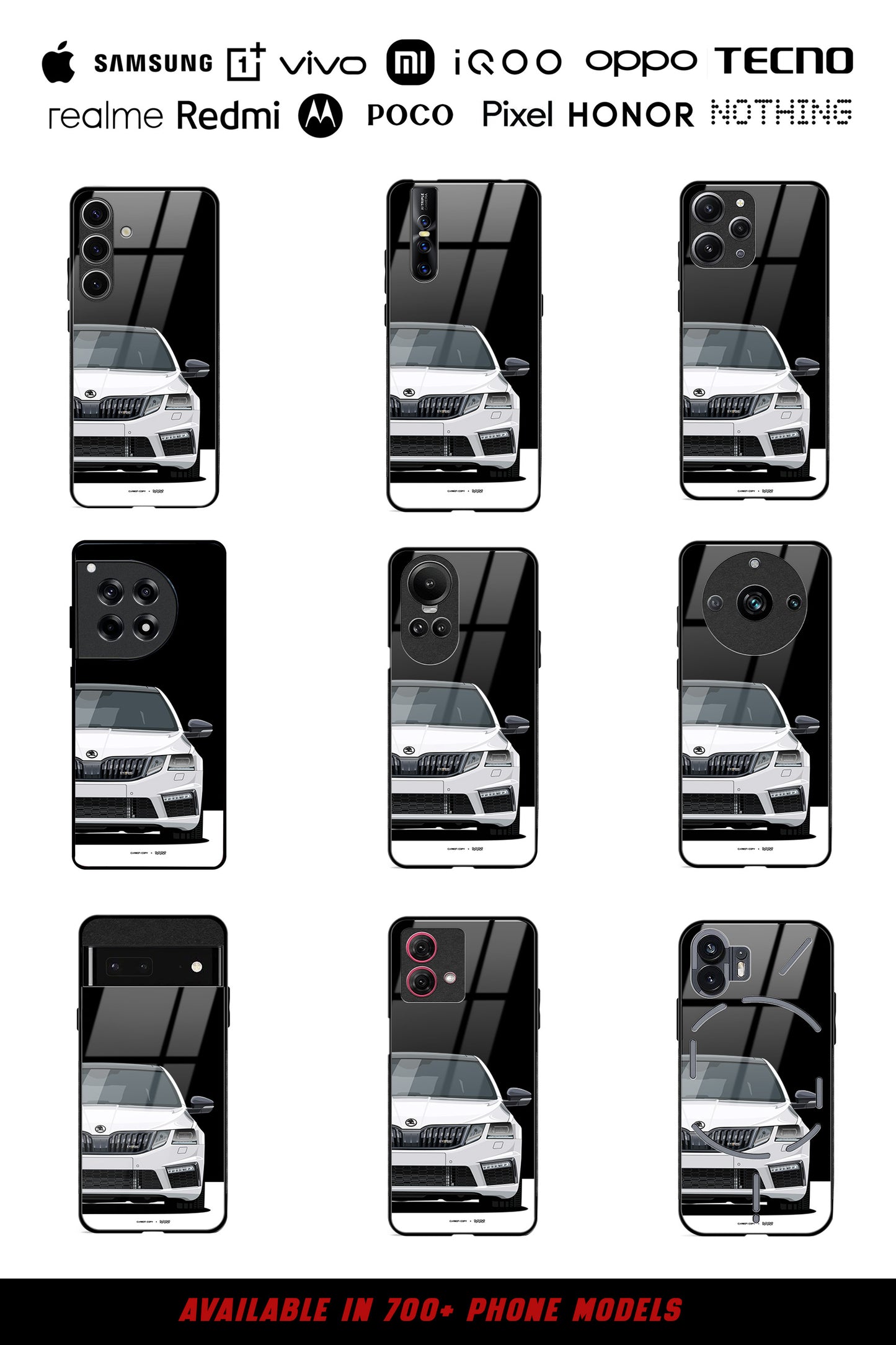 Skoda Octavia VRS Candy White Premium Phone Glass Case