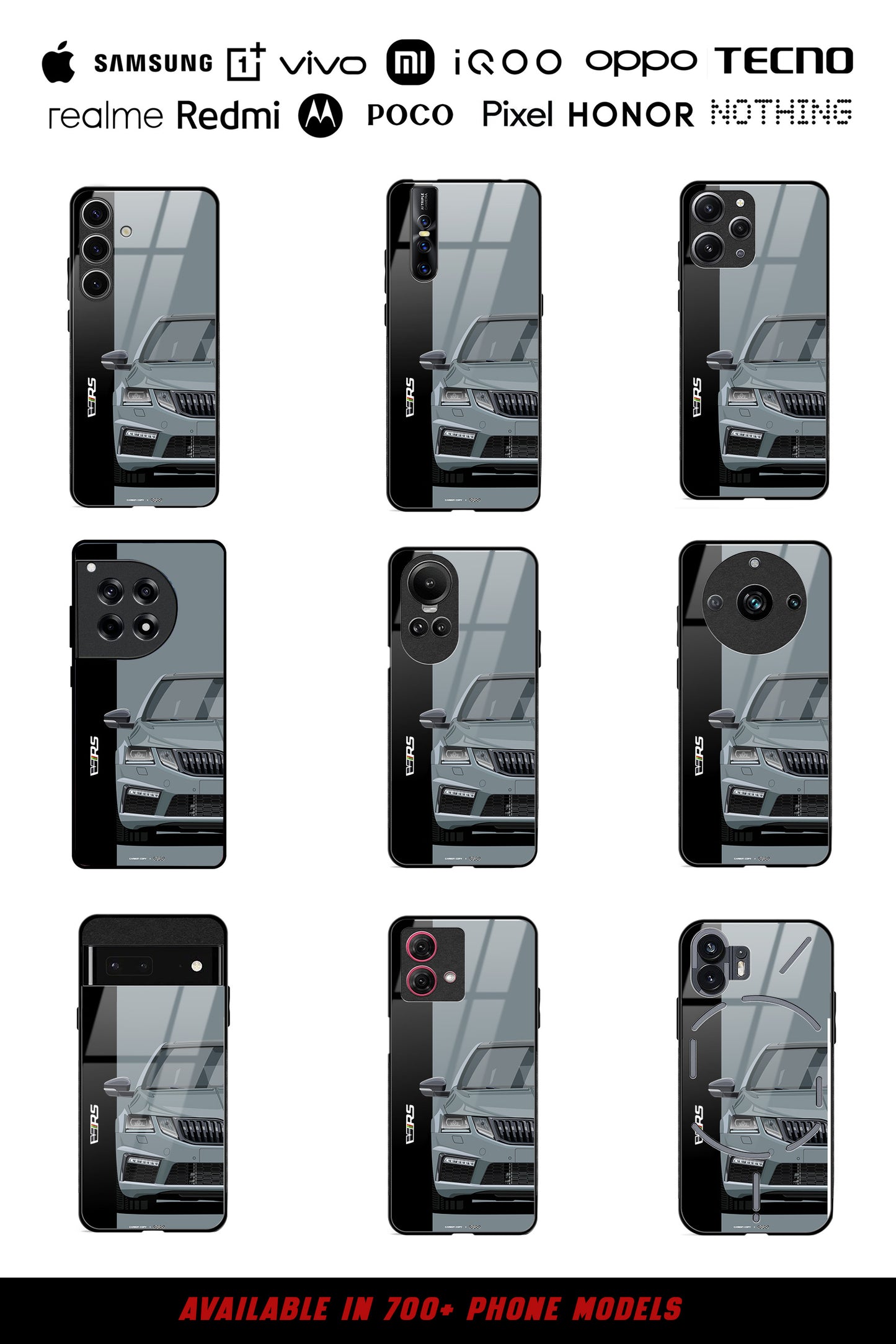 Skoda Octavia VRS Graphite Grey Premium Phone Glass Case