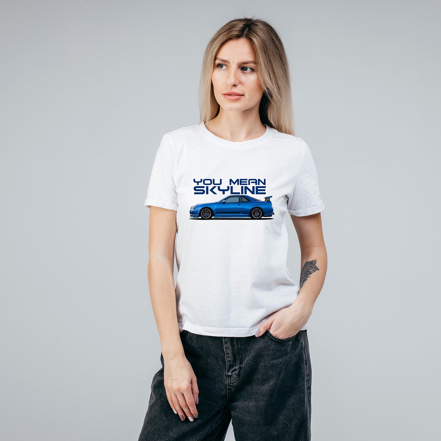 Nissan Skyline R-34 GT Bayside  | JDM | YOU MEAN SKYLINE | CARBON COPY | Premium Women T-Shirt | Automotive