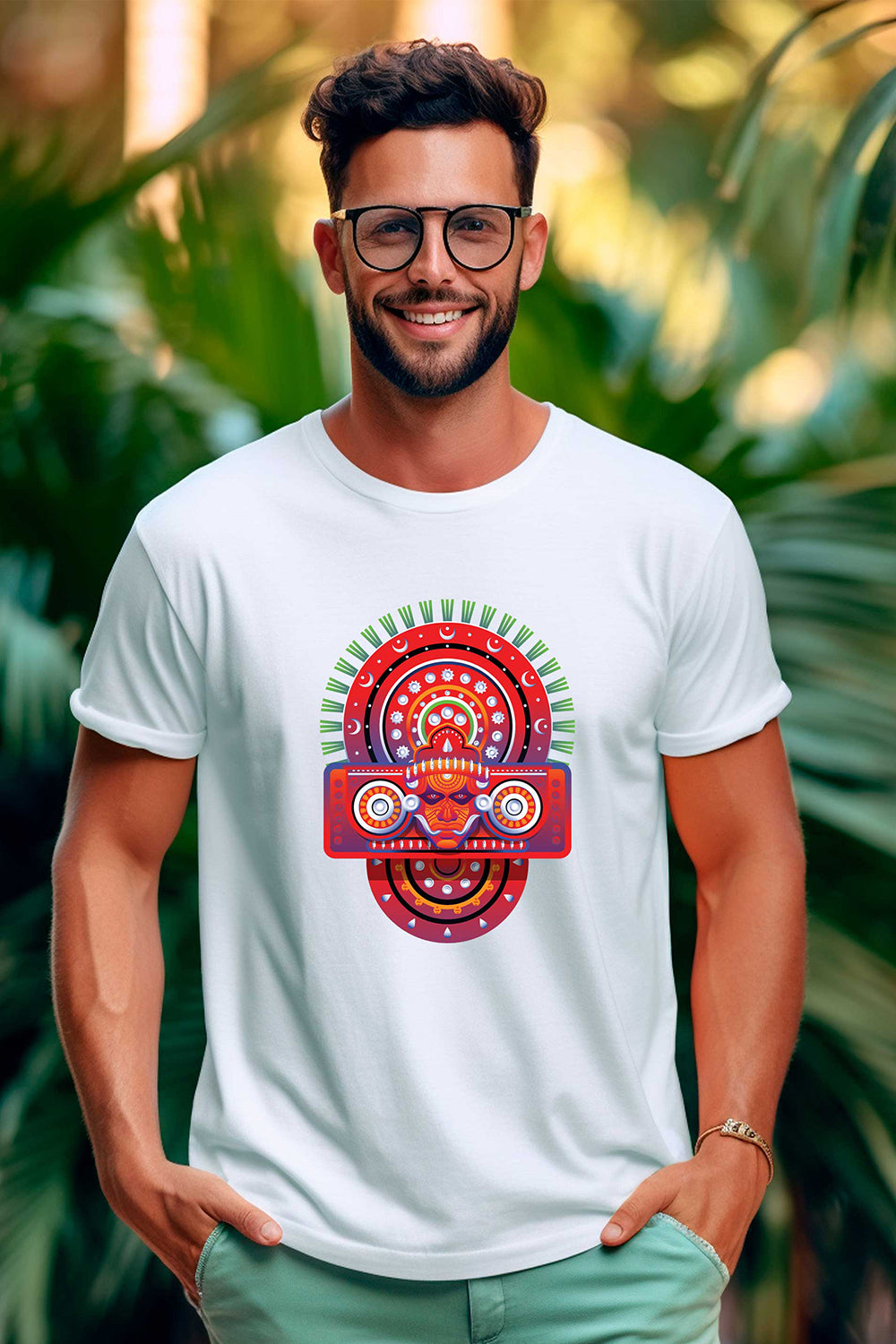 Muthappan Theyyam | CARBON-COPY | Premium Smart-Fit | Unisex T-Shirt| White T-Shirt